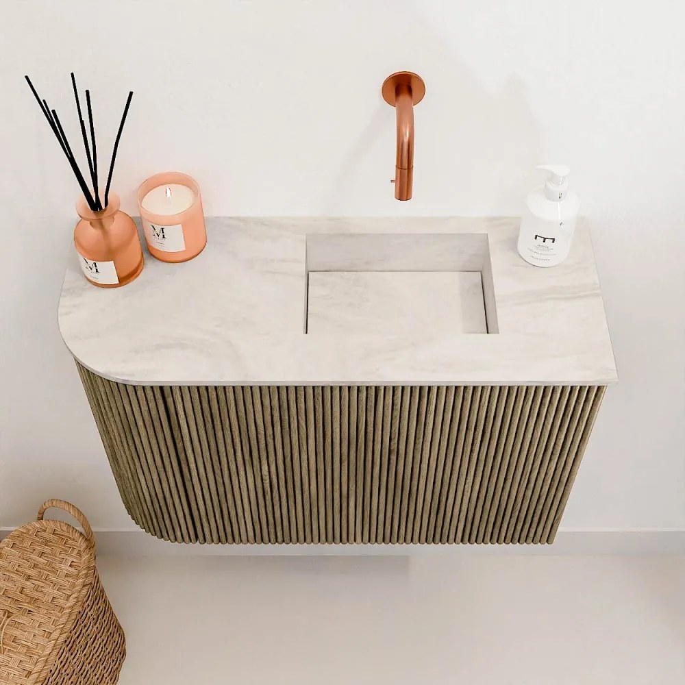 Mondiaz Joya DLux 60cm toiletmeubel ronding links dusk met wastafel faye rechts zonder kraangat ostra
