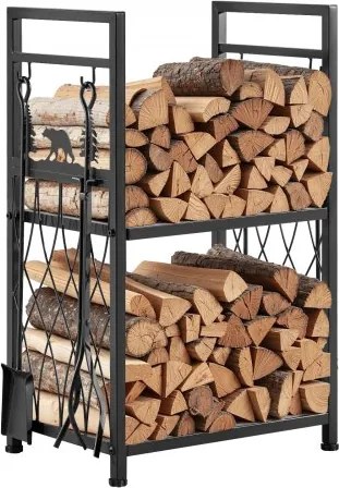 VEVOR Haardhoutrek, 455 x 330 x 765 mm, 2-laags haardhouthouder met haardgereedschap, borstel, schep, pook, tang, haardhoutrek, draagvermogen 181 kg, haardhoutrek voor open haard