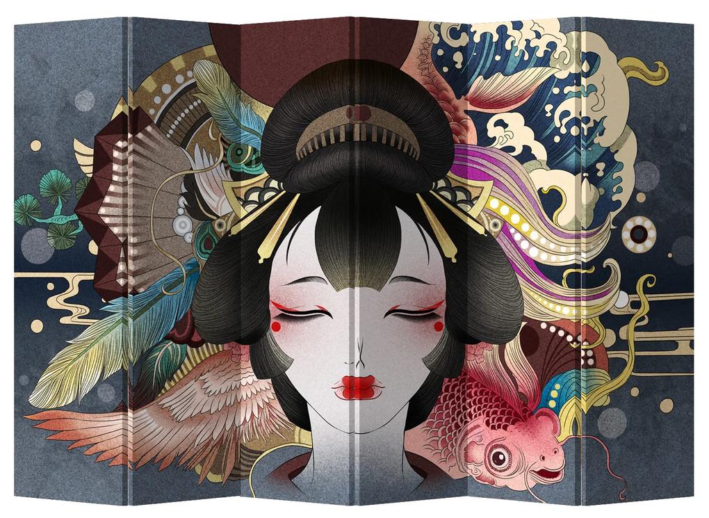 Fine Asianliving Kamerscherm Scheidingswand B240xH180cm 6 Panelen Japanse Geisha