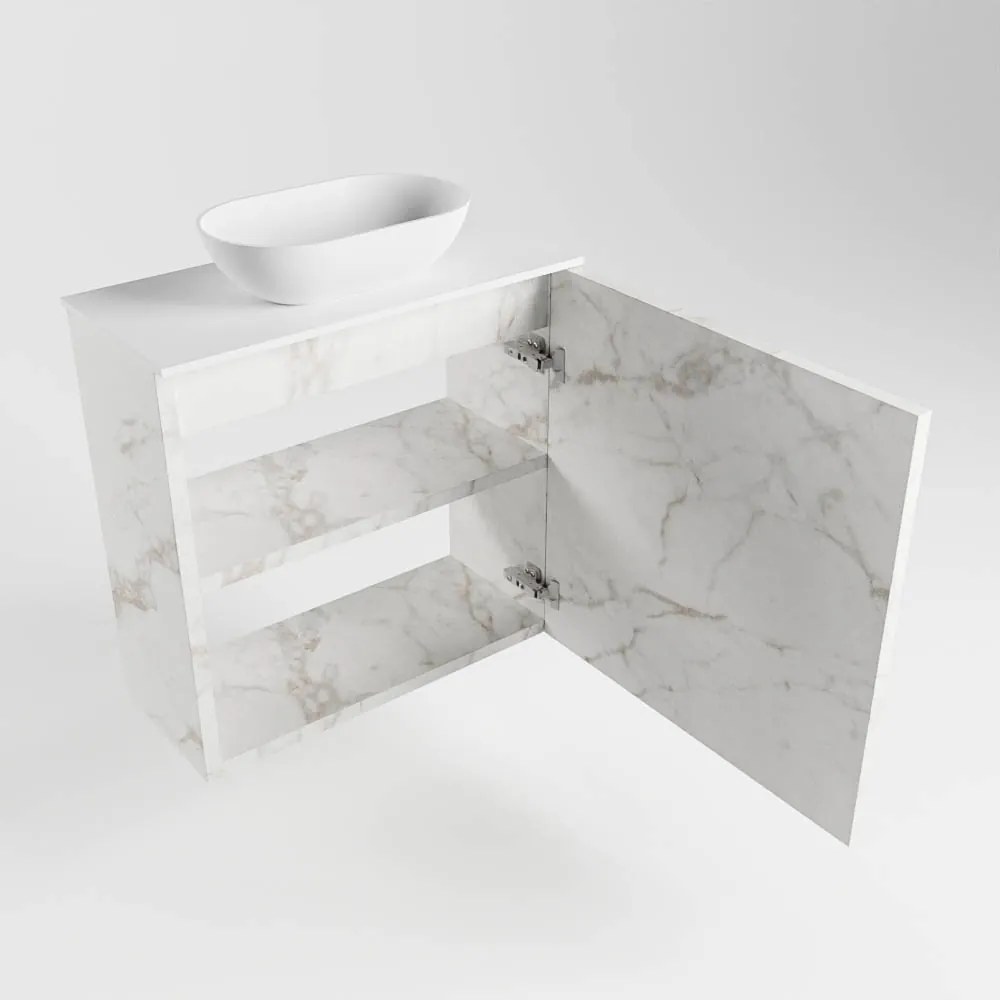 Mondiaz Fowy toiletmeubel 50cm Carrara met witte waskom midden zonder kraangat