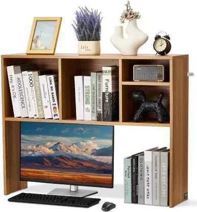 VEVOR Bureau Boekenplank 1-laags Organizer (94 x 24 x 73 cm) Tafelplanken Bureau Organizer Display Plank Gemaakt van Spaanplaat met Antislip Voetjes, voor Kantoor Slaapzaal, Houtkleur