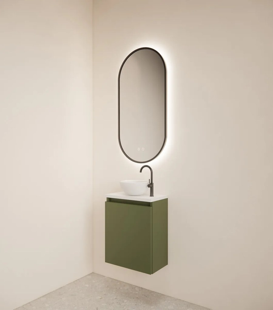 Gliss Design Echo toiletmeubel 40cm olijfgroen met toppaneel wit mat