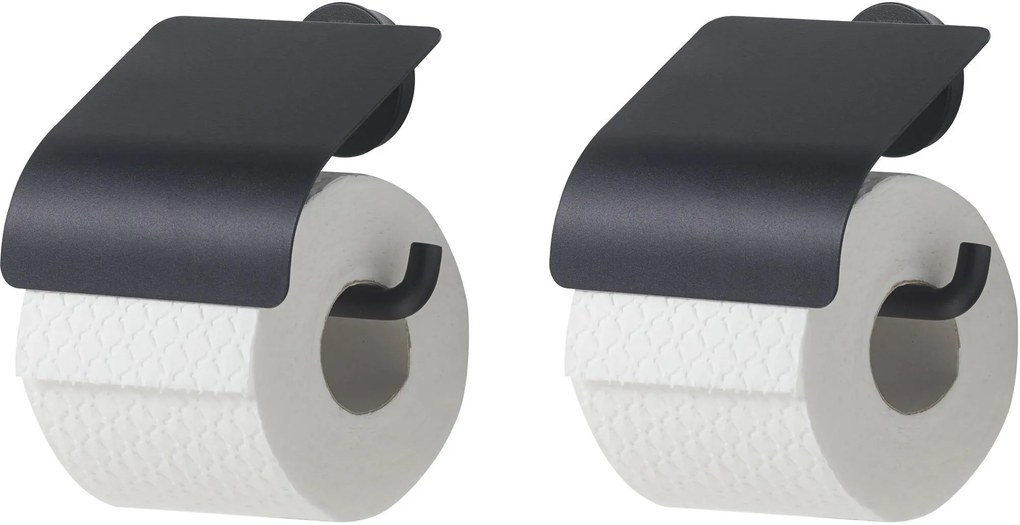 Tiger Urban toiletrolhouder met klep zwart set van 2 stuks