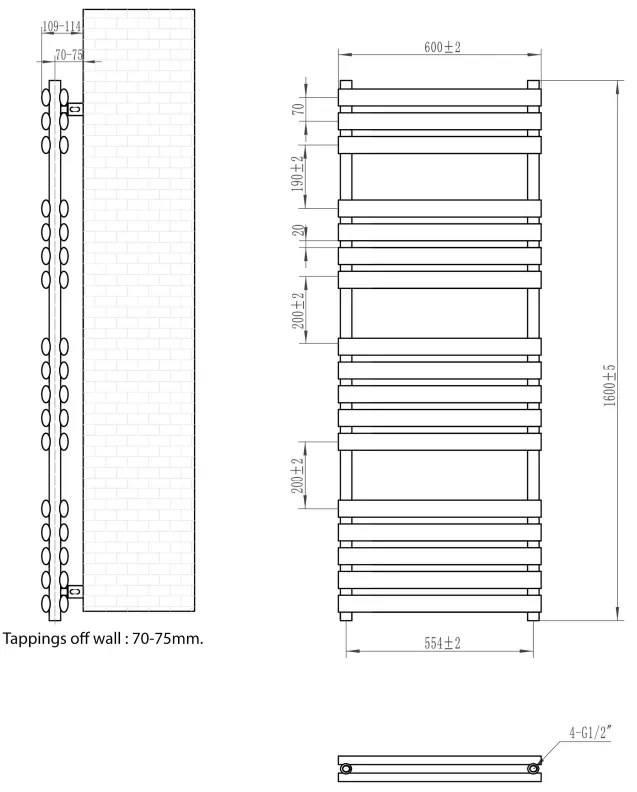 Eastbrook Tunstall dubbele handdoekradiator 60x160cm 1405W wit mat