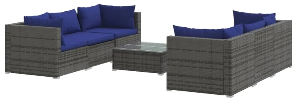 vidaXL 7-delige Loungeset met kussens poly rattan grijs
