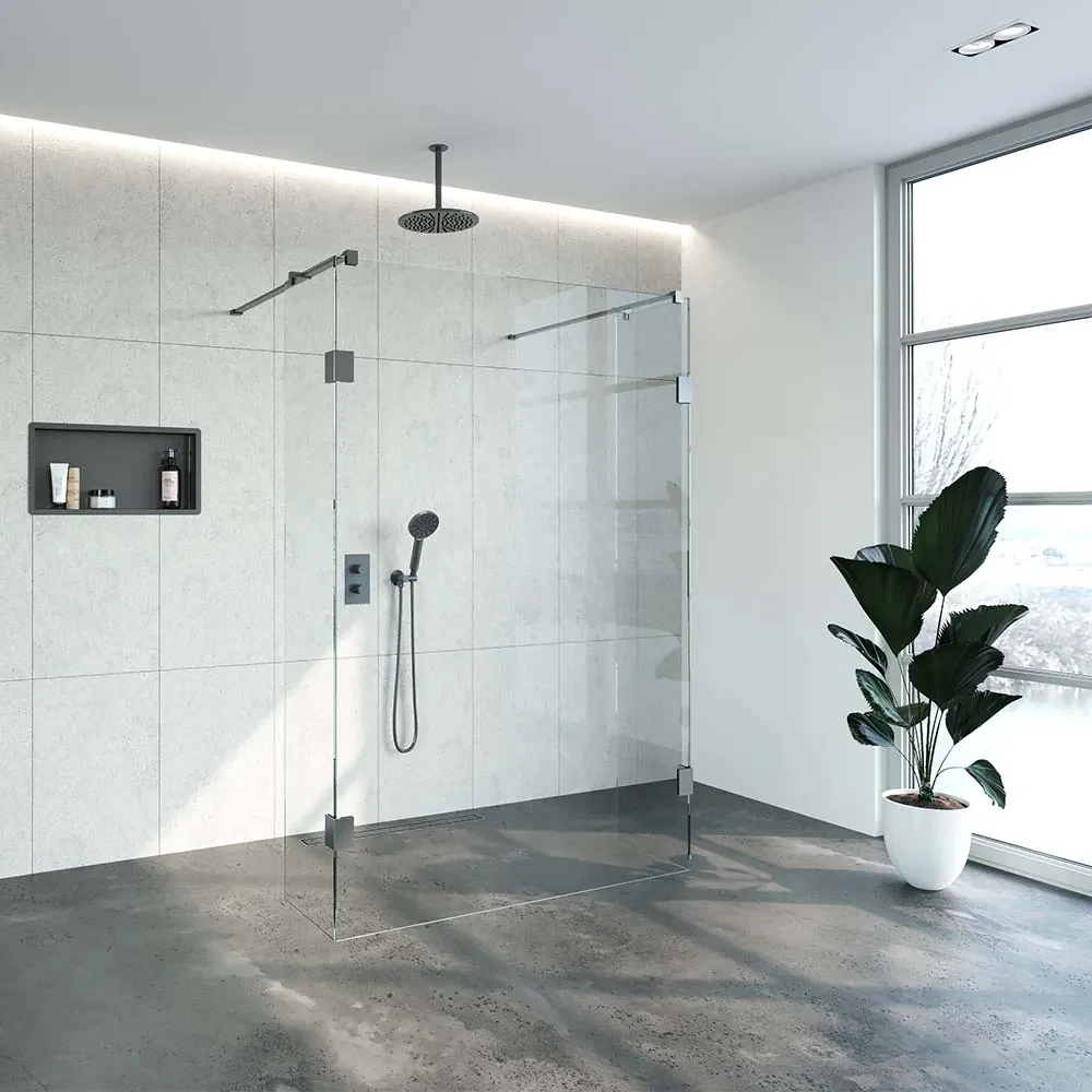 Brauer JC profielloze doorloopdouche 140/40/40cm gunmetal geborsteld