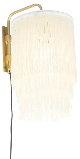 Oosterse wandlamp goud crème kap met franjes - Franxa