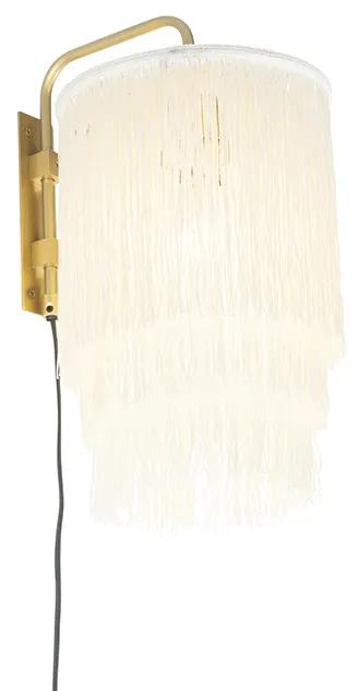 Oosterse wandlamp goud crème kap met franjes - FranxaOosters E27 rond Binnenverlichting Lamp