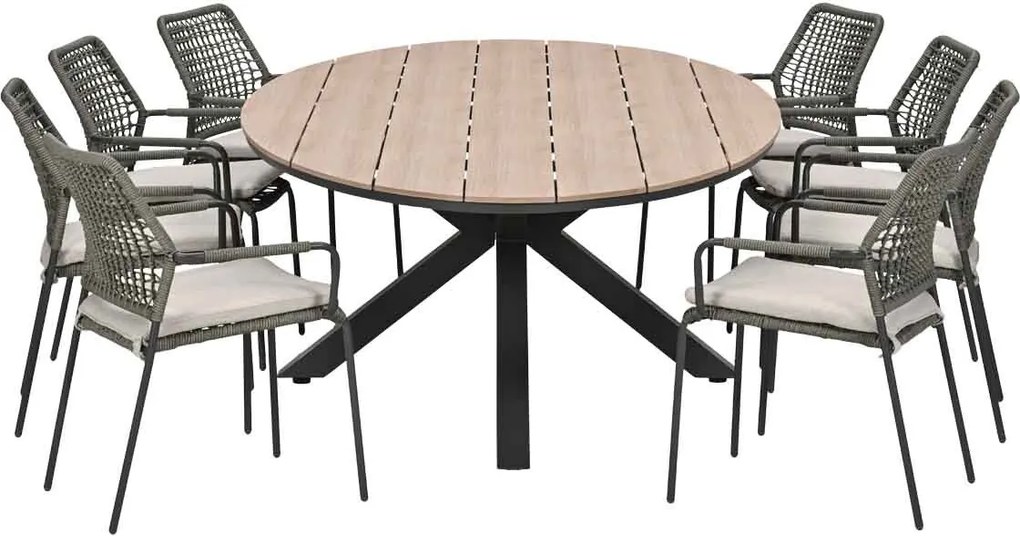 Garden Impressions Natas tuinset grijs 9-delig - Tulli tuintafel ovaal 280x140 cm