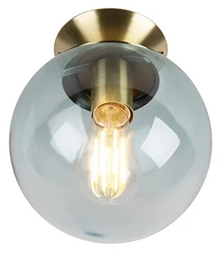 Art Deco plafondlamp messing met blauw glas - Pallon