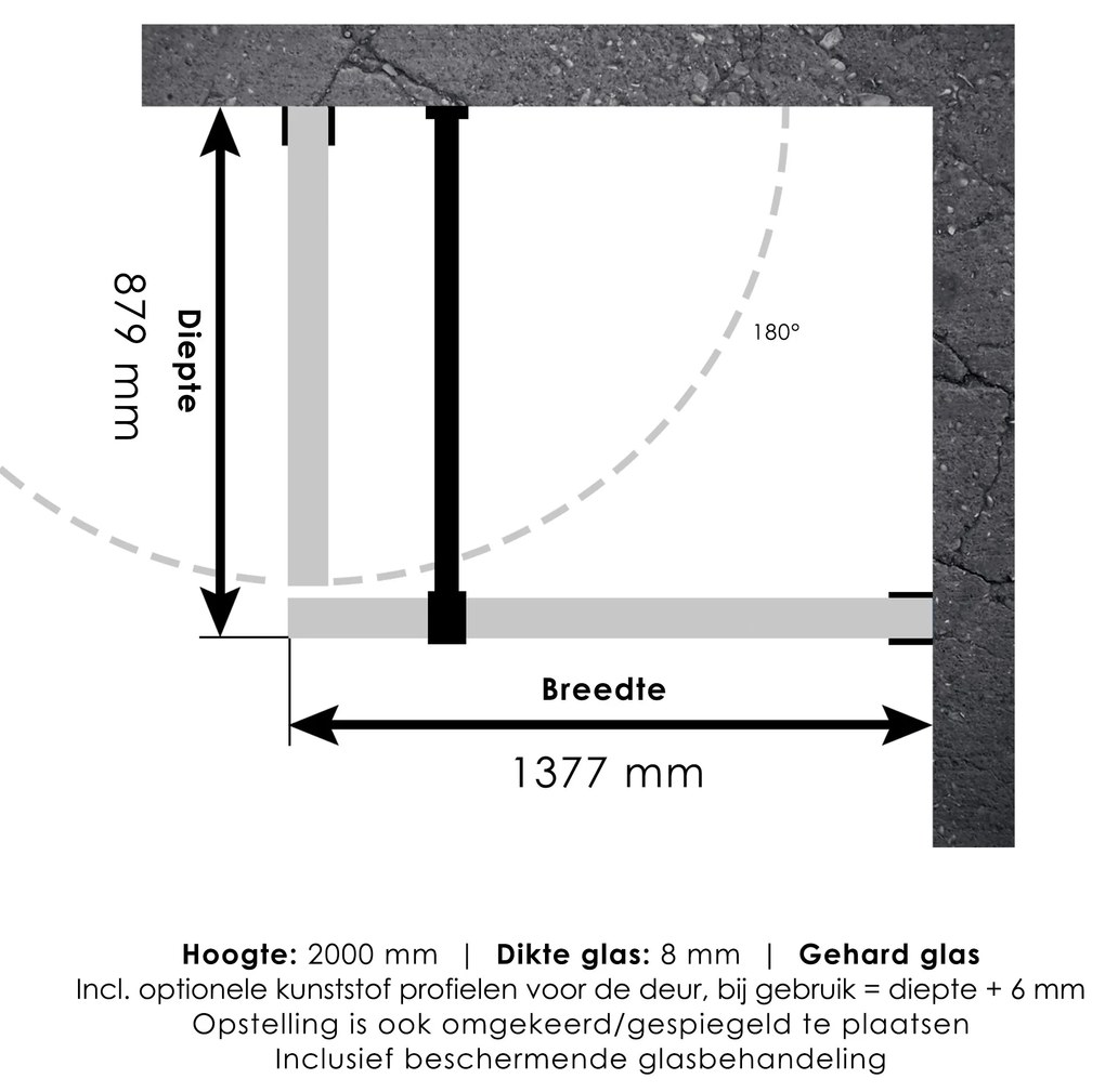 Brauer JC profielloze douchecabine 140x90cm koper