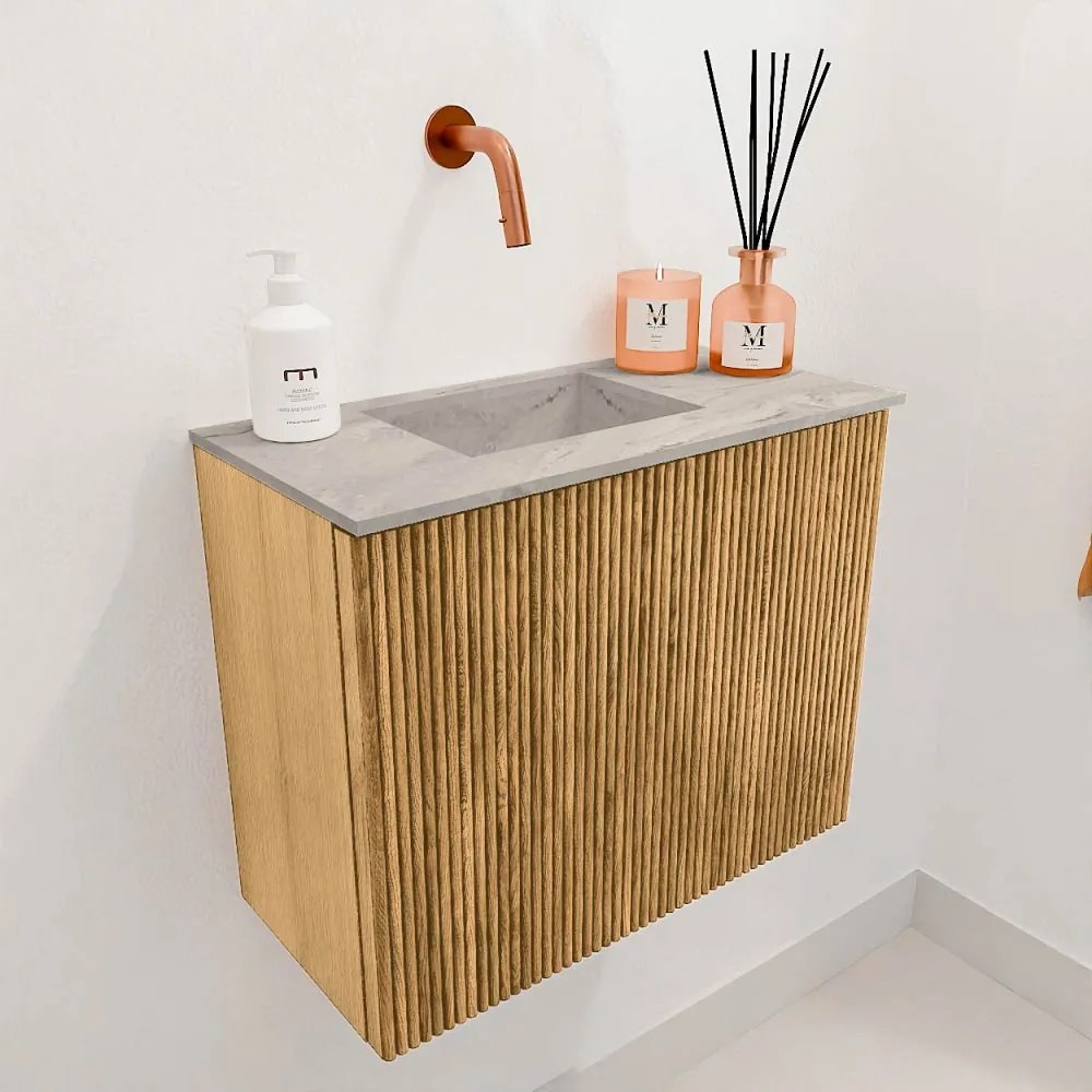 Mondiaz Joya DLux 50cm toiletmeubel oak met wastafel faye links zonder kraangat glace