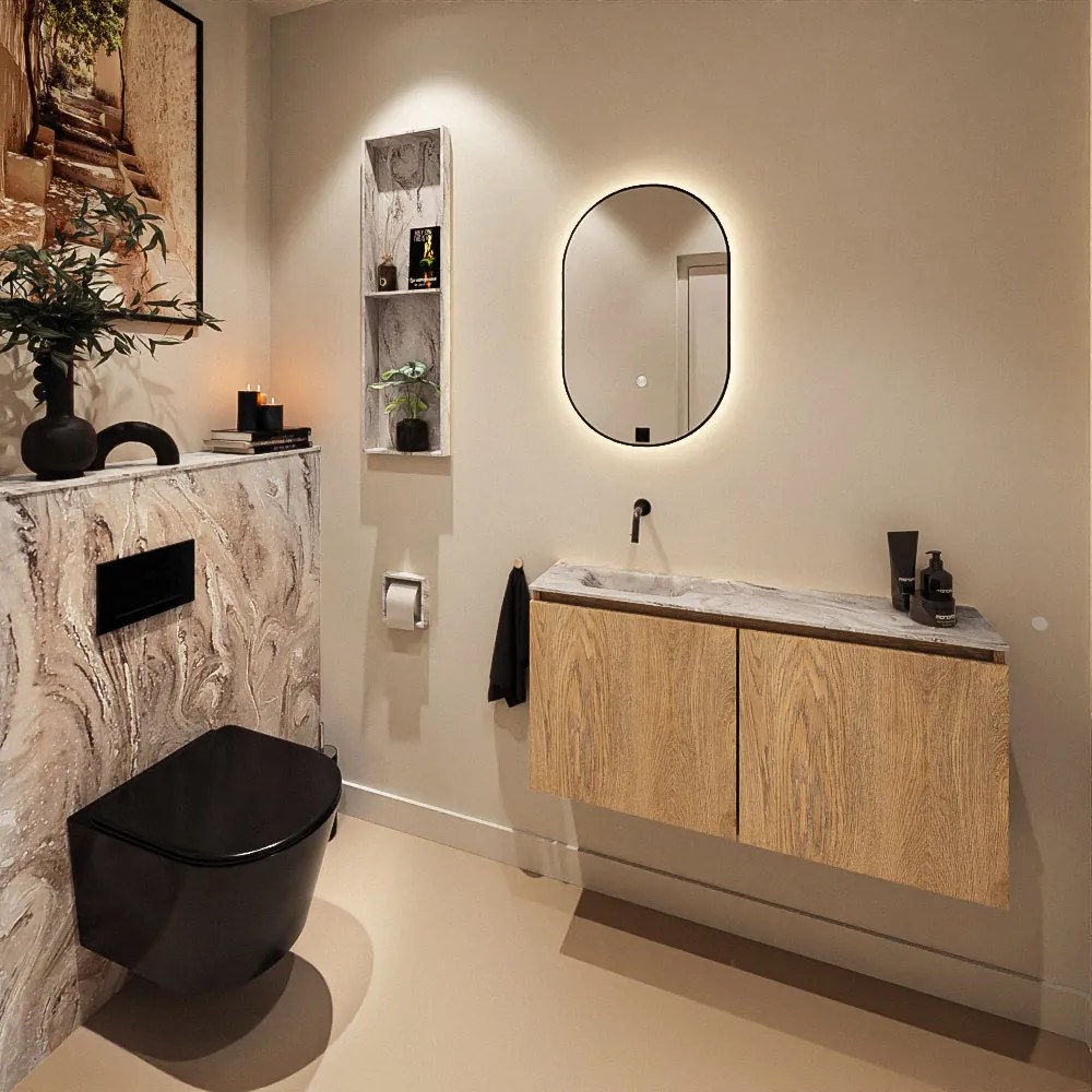 Mondiaz Ture DLux toiletmeubel 100cm washed oak met wastafel glace links zonder kraangat