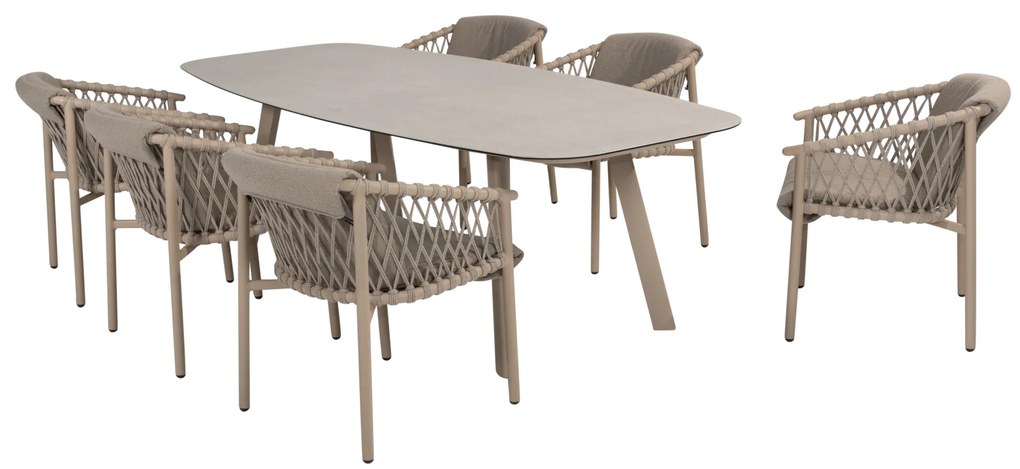 Manolo Allora dining tuinset 240x103xH75 cm 7 delig printed ceramic latte 4 Seasons Outdoor