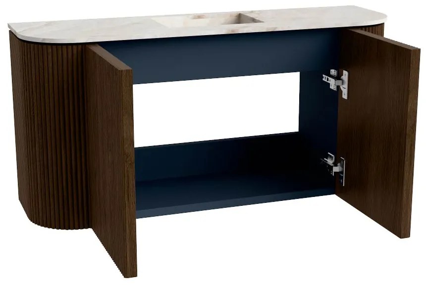 Mondiaz Joya DLux 85cm toiletmeubel ronding links/rechts walnut met wastafel faye midden 1 kraangat frappe