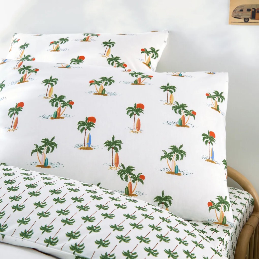 Kussensloop voor kinderen in 50% gerecycled katoen, palmboomprint, TAPAHI