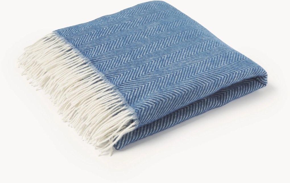 Wollen plaid Tyrol met visgraatpatroon en franjes