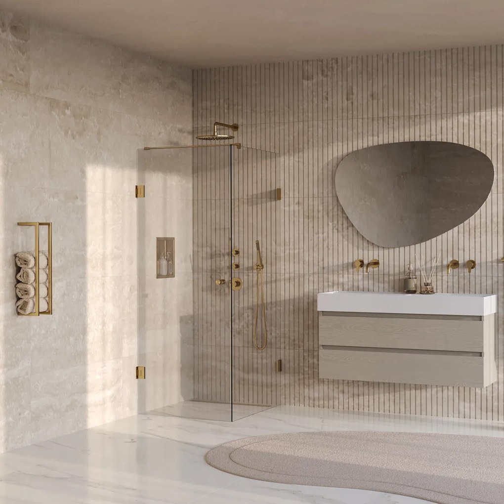 Brauer Void Carving profielloze douchecabine 80x100cm messing geborsteld PVD