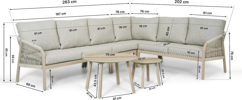 Hoek loungeset 6 personen Rope Taupe  Lifestyle Garden Furniture Biagio