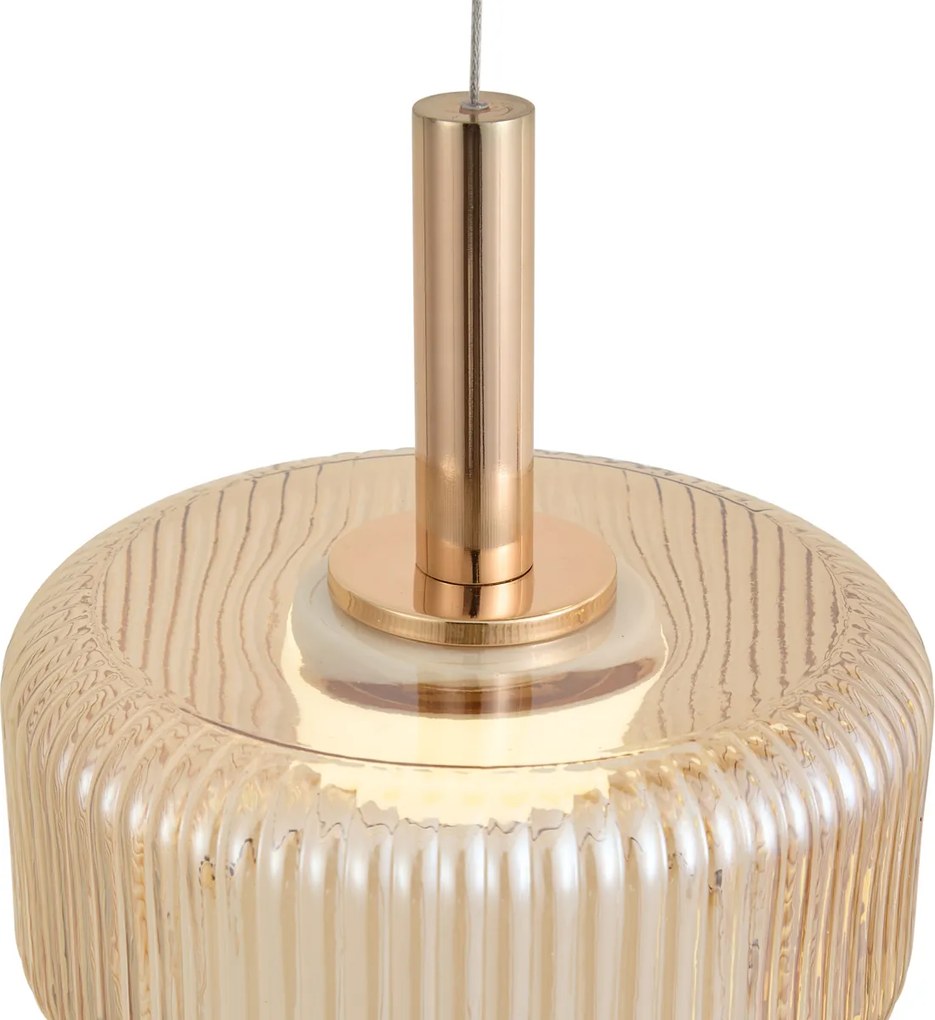 Design hanglamp rosé goud met amber glas incl. LED 3-staps dimbaar 5-lichts easylift - Fiera