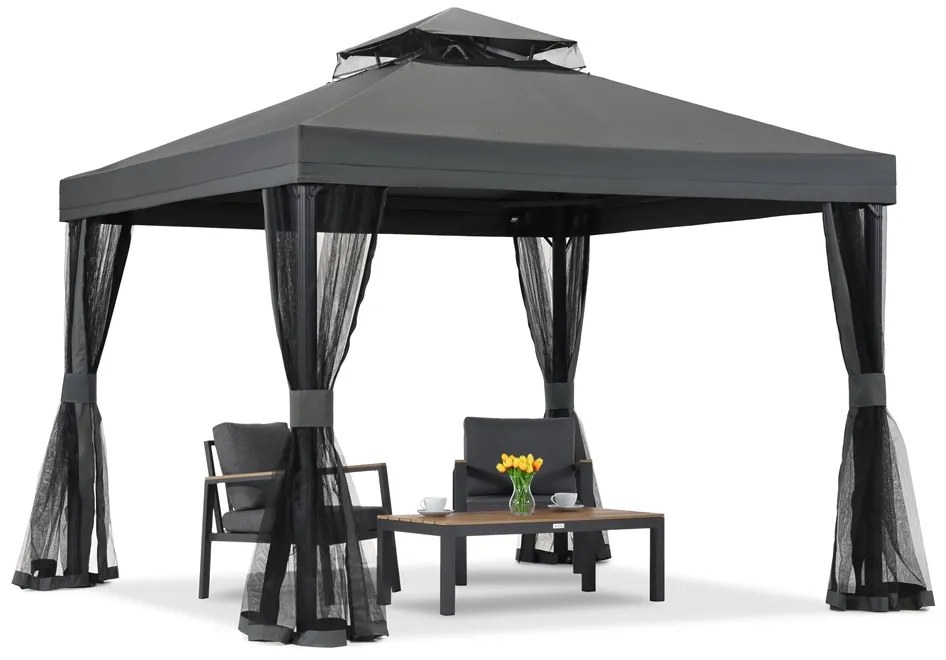 Antraciet tuinpaviljoen met klamboe Valencia 3x3 m Tuinpunt
