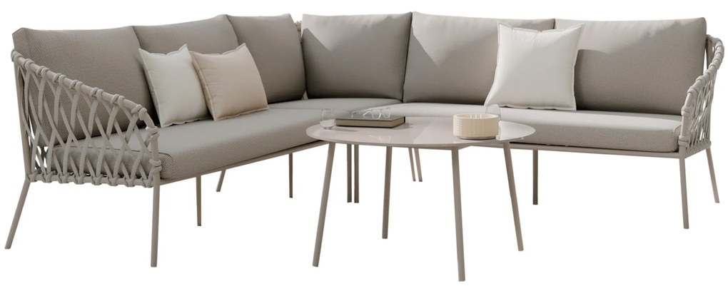 Monte Rosa hoek loungeset 3 delig aluminium bruin rope