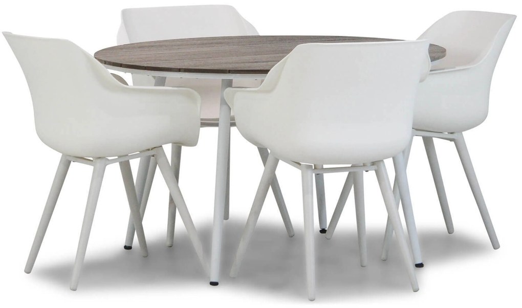 Tuinset Ronde Tuintafel 4 personen 125 cm Kunststof /Aluminium/polywood Wit  Hartman Sophie