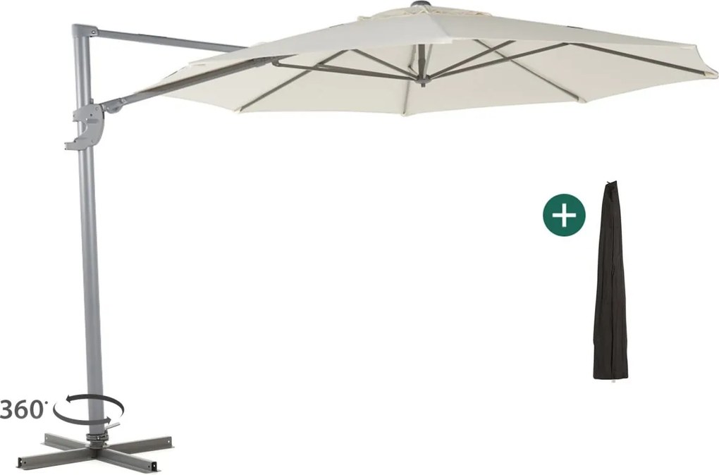 Parasol Shadowline Francisco | Inclusief hoes | Rond | 330cm | Met draaihendel | Wit | Kees Smit Tuinmeubelen