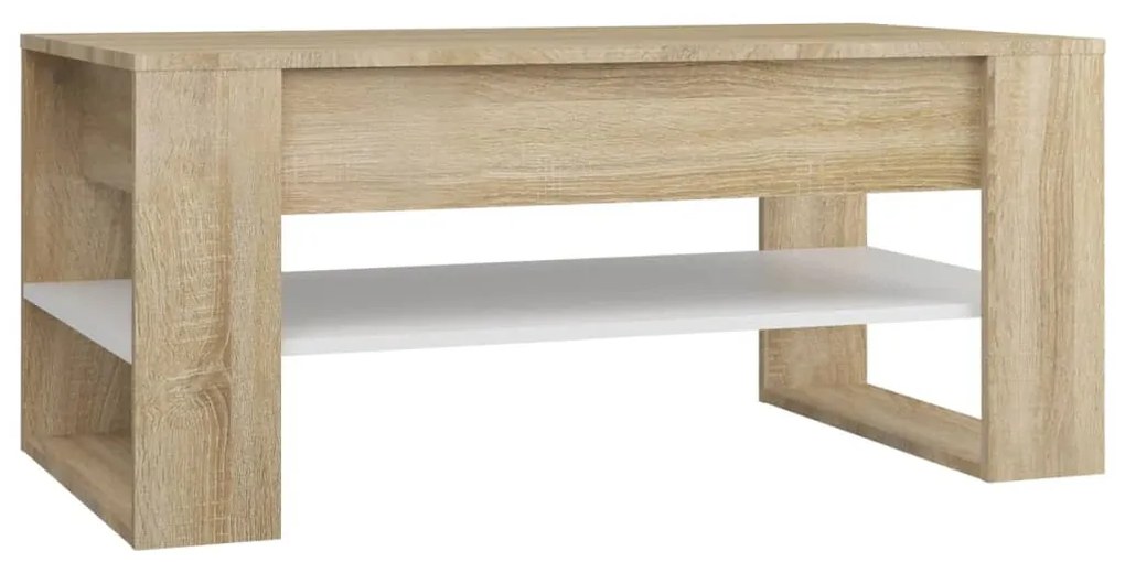 vidaXL Salontafel 102x55x45 cm bewerkt hout wit en sonoma eikenkleurig