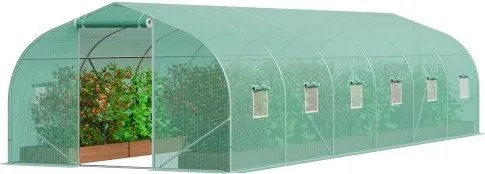VEVOR Walk-In Tunnelkas, 8,9 x 3,1 x 2,0 m Polytunnelkas, plantenkas met schuin dak, gegalvaniseerd stalen frame, groene PE-afdekking, oprolbare ritssluiting en 12 ramen voor buitengebruik