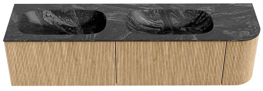 Mondiaz Kurve-dlux 175cm badmeubel ronding rechts oak met 2 lades en 1 deur en wastafel stor small dubbel/links 2 kraangaten lava