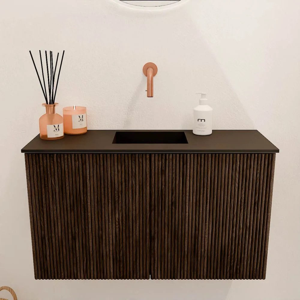 Mondiaz Joya 70cm toiletmeubel walnut met wastafel faye midden zonder kraangat urban