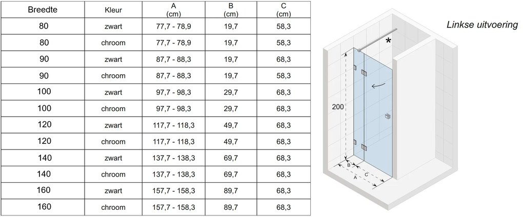 Riho Scandic X104 douchedeur rechtsdraaiend 80x200cm zwart mat