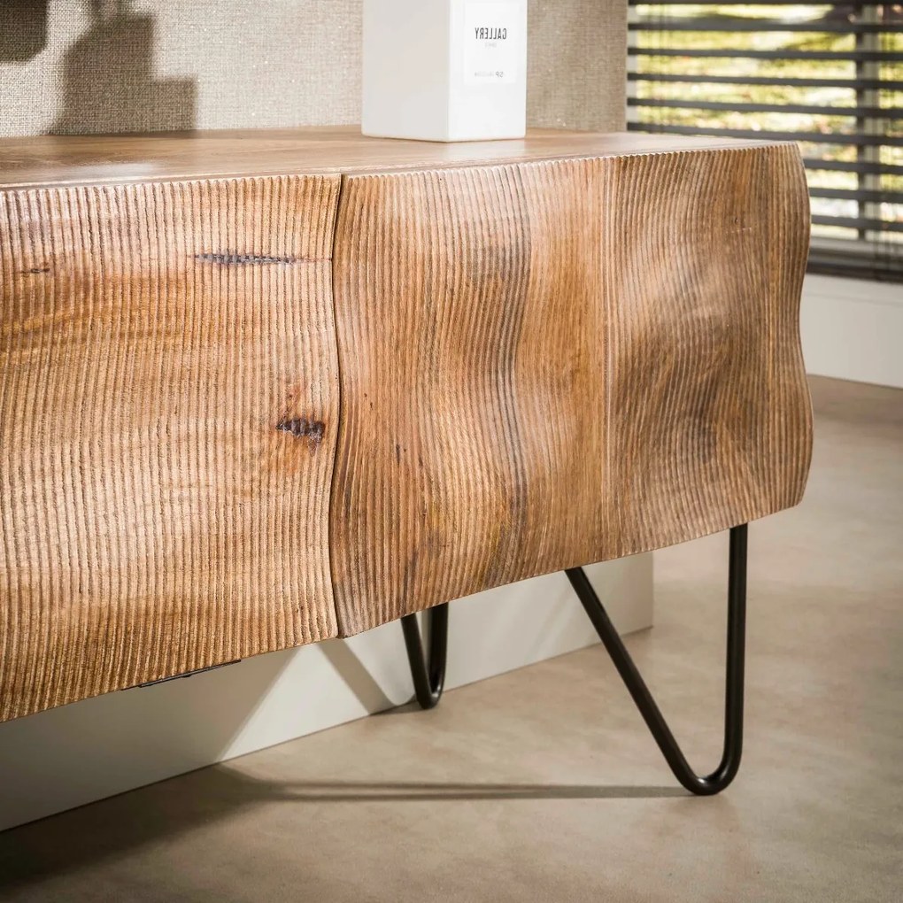 TV-meubel Mangohout Met Golvend Front - 160x35x45cm.