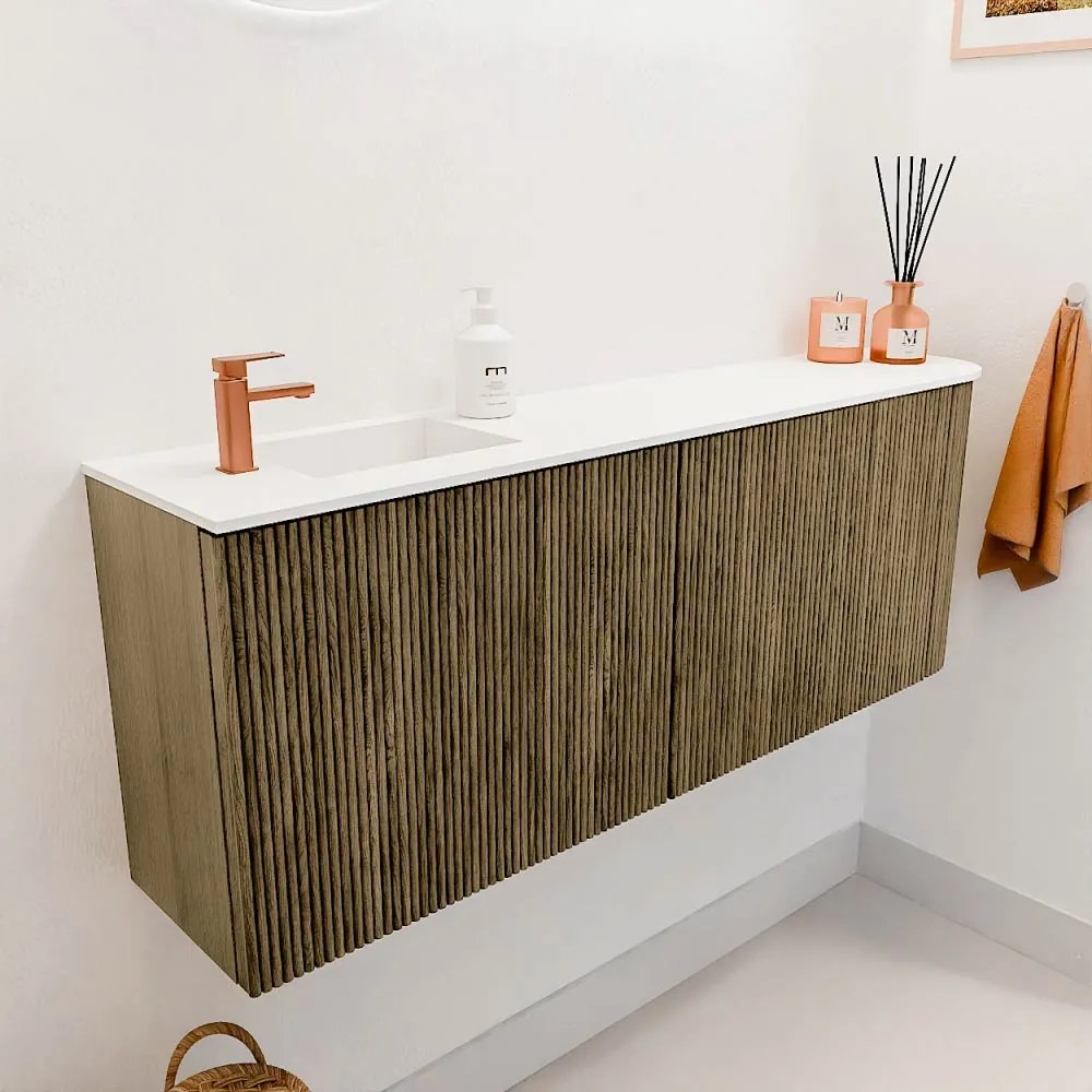 Mondiaz Joya 110cm toiletmeubel ronding rechts dusk met wastafel faye links 1 kraangat talc
