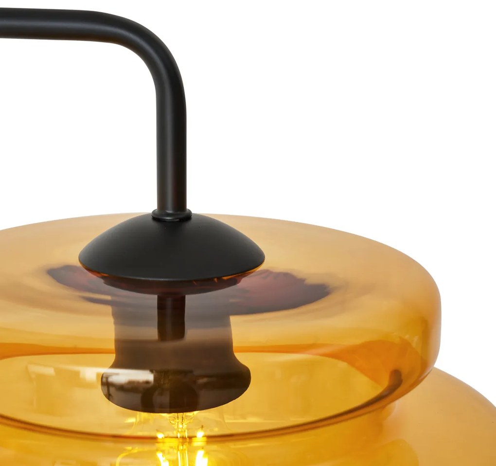 Retro vloerlamp zwart met oranje glas - Denise Retro E27 rond Binnenverlichting Lamp