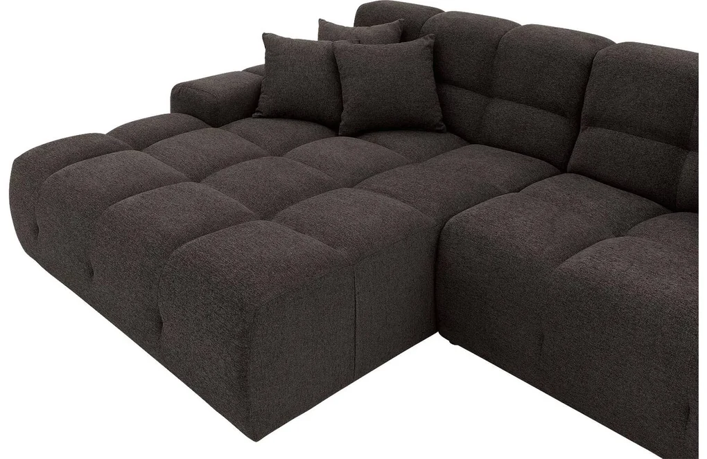 Goossens Excellent Bank Kubus - 40 X 40 Cm Stiksel donkerbruin, stof, 1,5-zits, modern design met chaise longue links