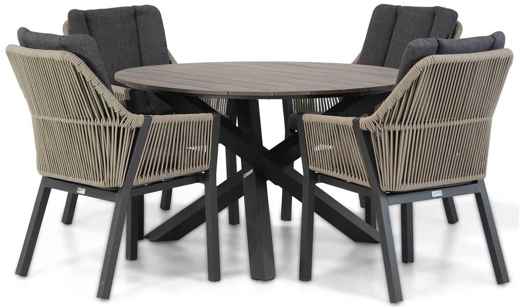 Tuinset Ronde Tuintafel 125 cm Rope Taupe 4 personen Lifestyle Garden Furniture Verona/Ancona