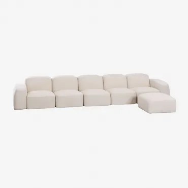 Bastian 5-delige Modulaire Bank En Poef Chenille Dik Wit - Sklum
