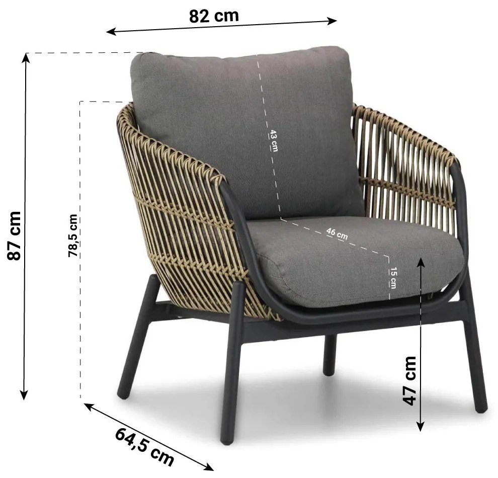 Stoel en Bank Loungeset Wicker Taupe 5 personen Coco Nathan/Montana