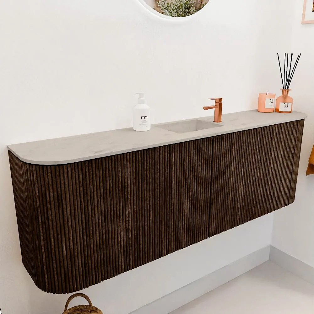 Mondiaz Joya DLux 125cm toiletmeubel ronding links/rechts walnut met wastafel faye midden 1 kraangat opalo