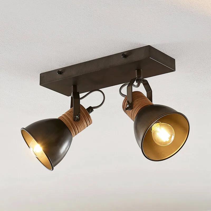 Arina plafondlamp, lang, hout, 2-lamps - lampen-24