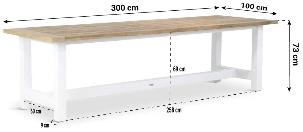 Dining Tuintafel rechthoekig 300 x 100 cm Aluminium/teak Wit Los Angeles