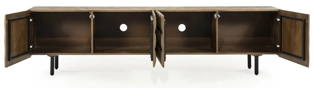 Tv-meubel Mangohout Met Vierkantjes 214 Cm - 214x41.5x54cm.