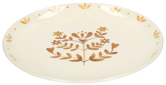 Dinerbord, steengoed, gedecoreerd met takjes, oker,Ø28 cm