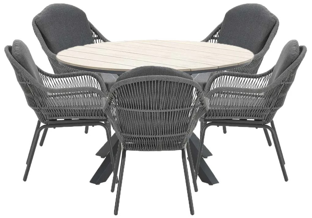 Garden Impressions Yima tuinset 6-delig licht grijs - Tulli tuintafel bruin Ø148 cm