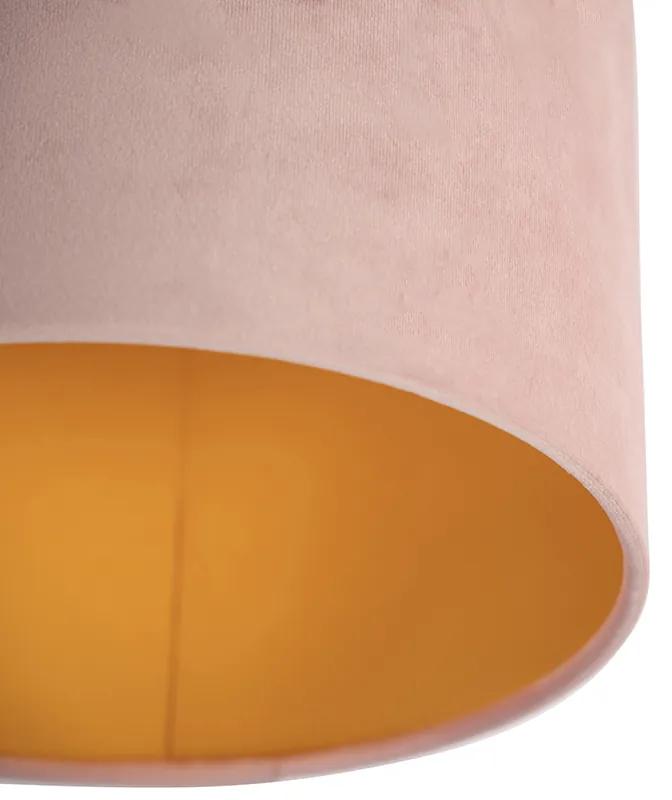Stoffen Plafondlamp met velours kap oud roze met goud 25 cm - Combi zwart Landelijk / Rustiek E27 rond Binnenverlichting Lamp
