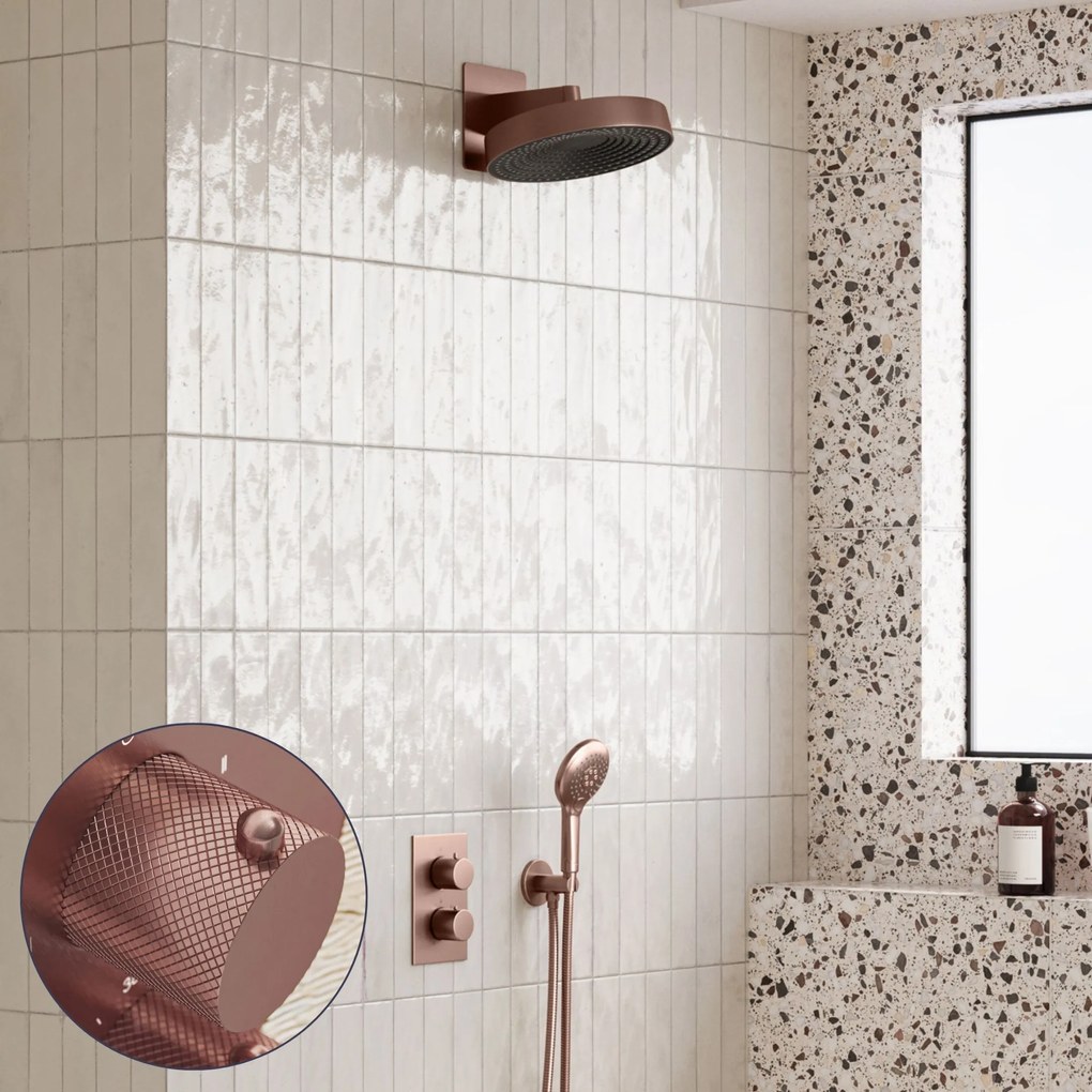 Saniclear Evolution Curved inbouw regendouche met 2 standen handdouche geborsteld koper