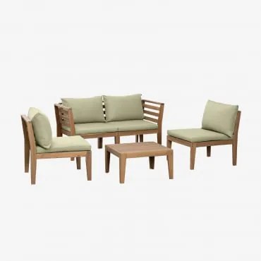 Tuinset Met 4-delige Modulaire Bank Met Armleuningen En Salontafel In Filips Acaciahout Groen – Khaki - Sklum