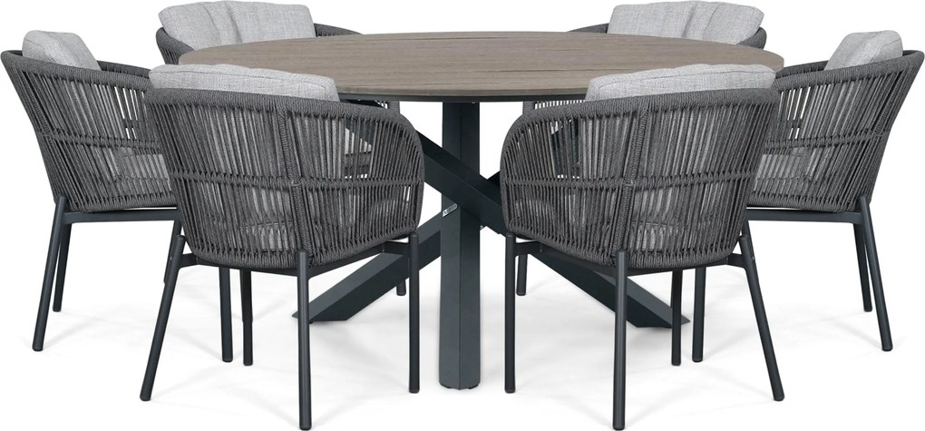 Tuinset Ronde Tuintafel 6 personen 150 cm Rope Grijs  Lifestyle Garden Furniture Monaco/Ancona